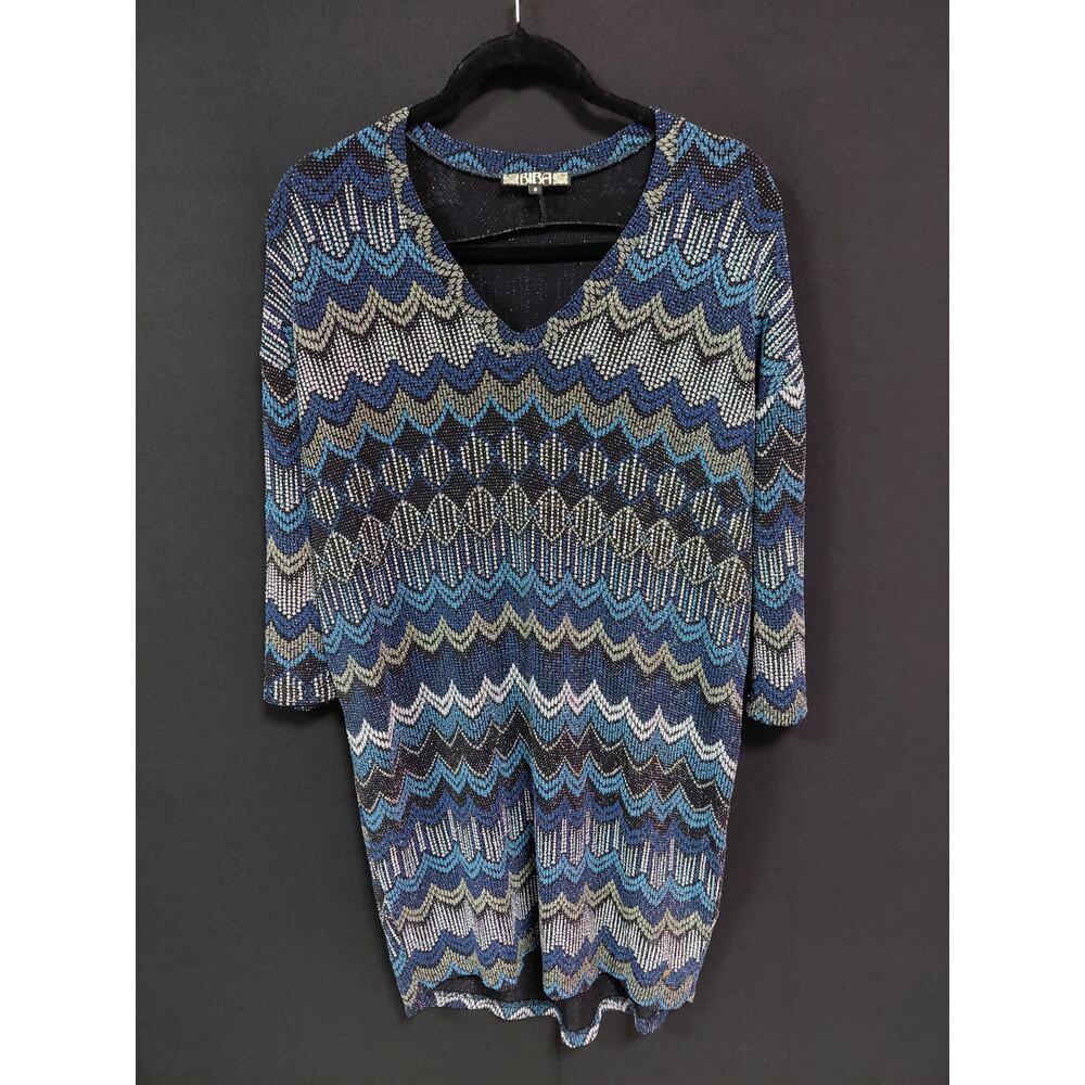 BIBA Multicolor Knit Dress Zigzag 3/4 Sleeve Knee Length Women Size 8